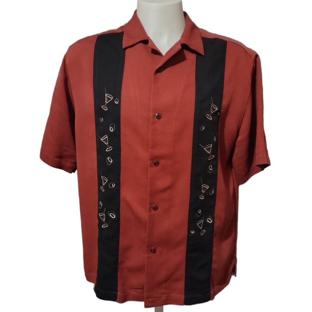 Paradise Collection Shirt Men's Large Short Sleeve Button Up  70% Rayon Martini